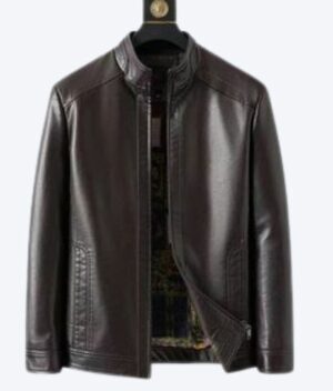 Men's Big Size Windproof Leather Jacket-Coffee